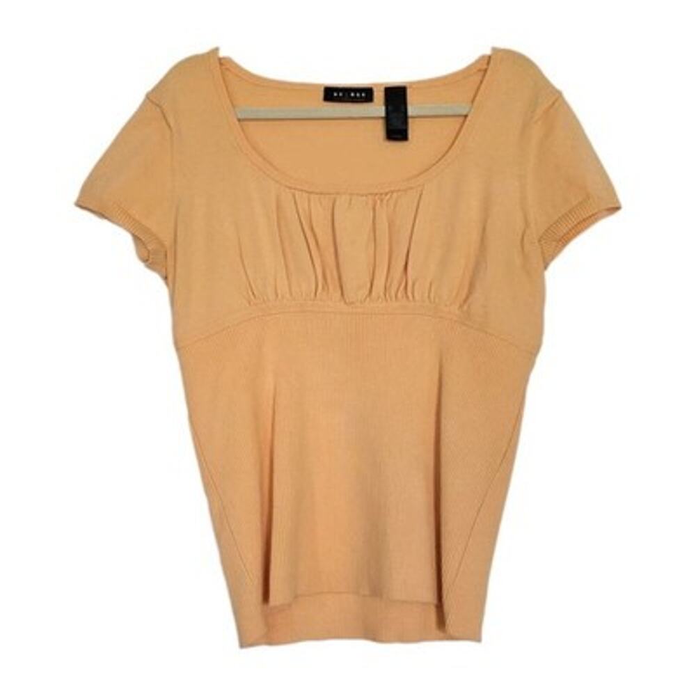 Vintage Y2K Babydoll Sweater Top Womens XL Orange Short Cap Sleeve Boho Preppy